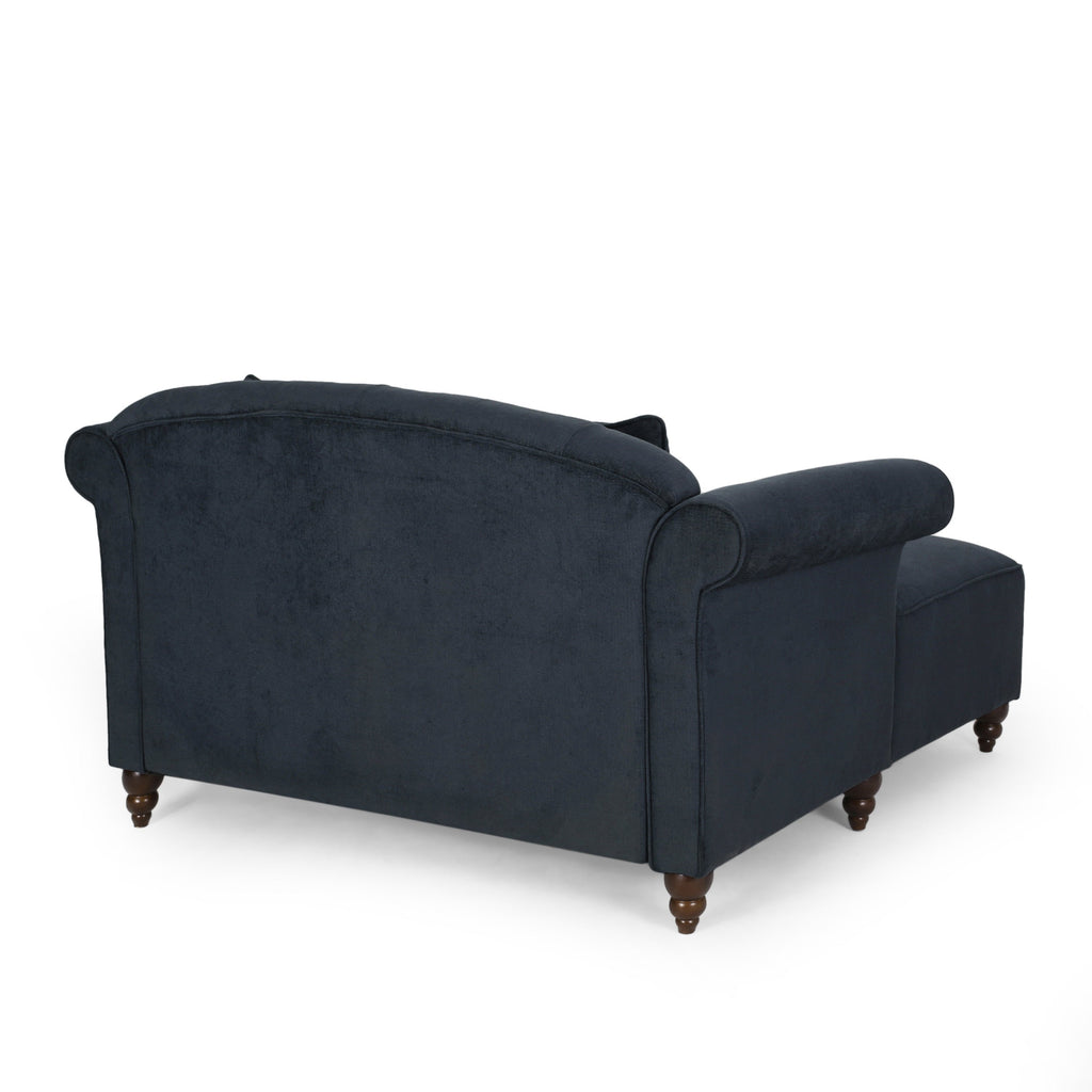 Upholstered Chaise Lounge with Scroll Arms, Turned Legs and 2 Pillows, Charcoal