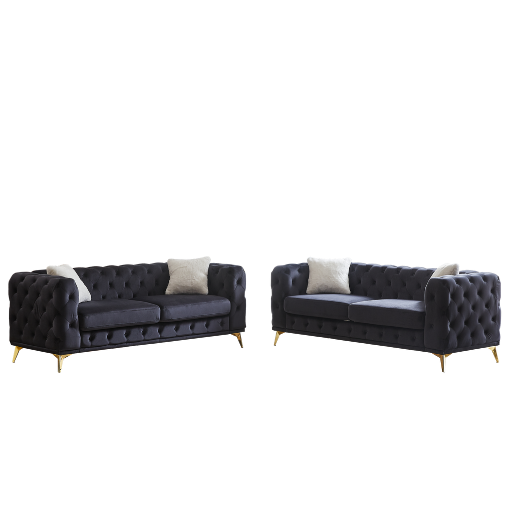FX 3 seater + 3 seater combo sofa Velvet modern living room sofa with solid wood frame and metal feet, 4 cushions, apartment sofa furniture for living room, living room, office