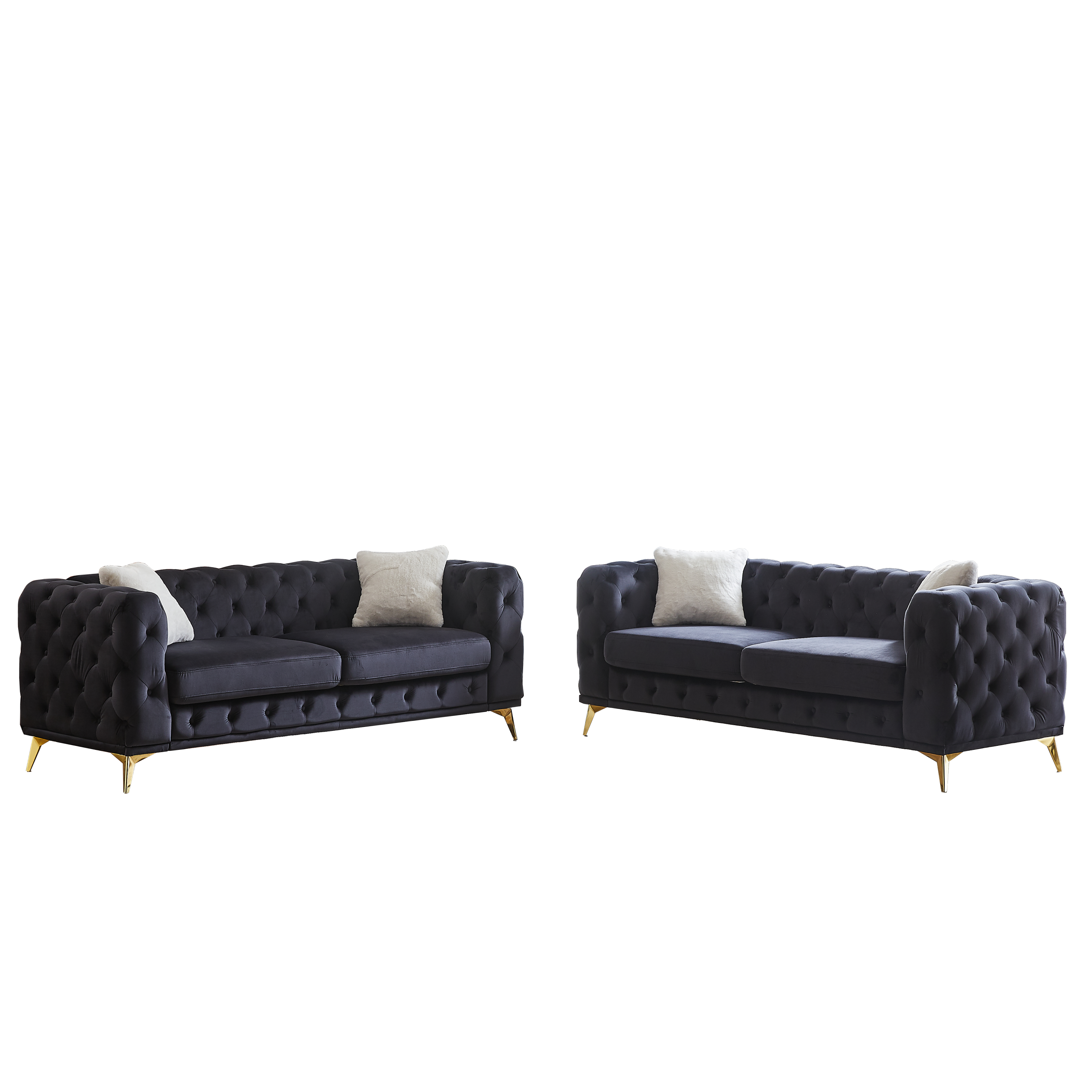 FX 3 seater + 3 seater combo sofa Velvet modern living room sofa with solid wood frame and metal feet, 4 cushions, apartment sofa furniture for living room, living room, office