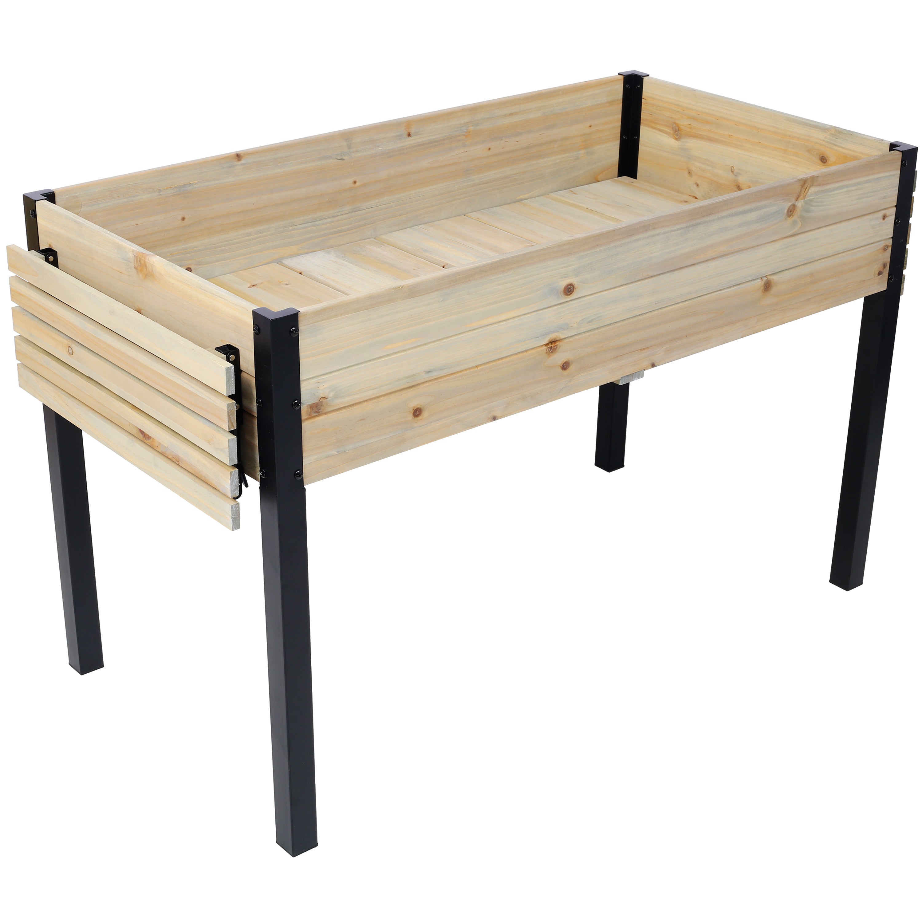 Raised Garden Bed with Metal Legs and Folding Storage Shelf for Outdoor Patio, Deck, Balcony