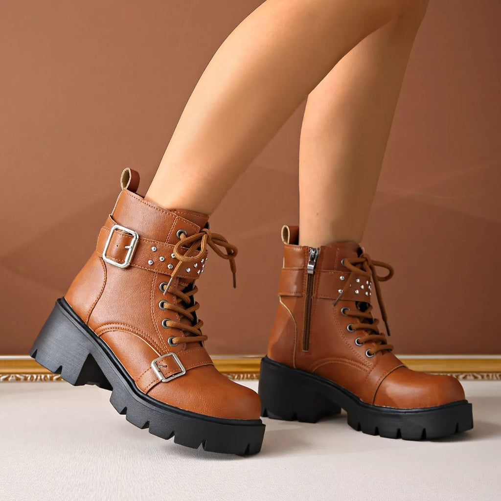 Round Toe Block Heels Boots