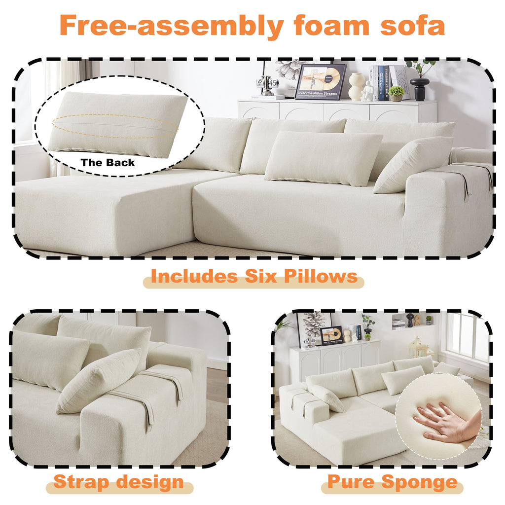 Modern Chenille Upholstered Sectional Sofa Couch Set,Modular 108' L Shaped Sectional Living Room Sofa Set With 6 Pillows,Free Combination Sofa Couch for Living Room,Bedroom(Right Chaise)