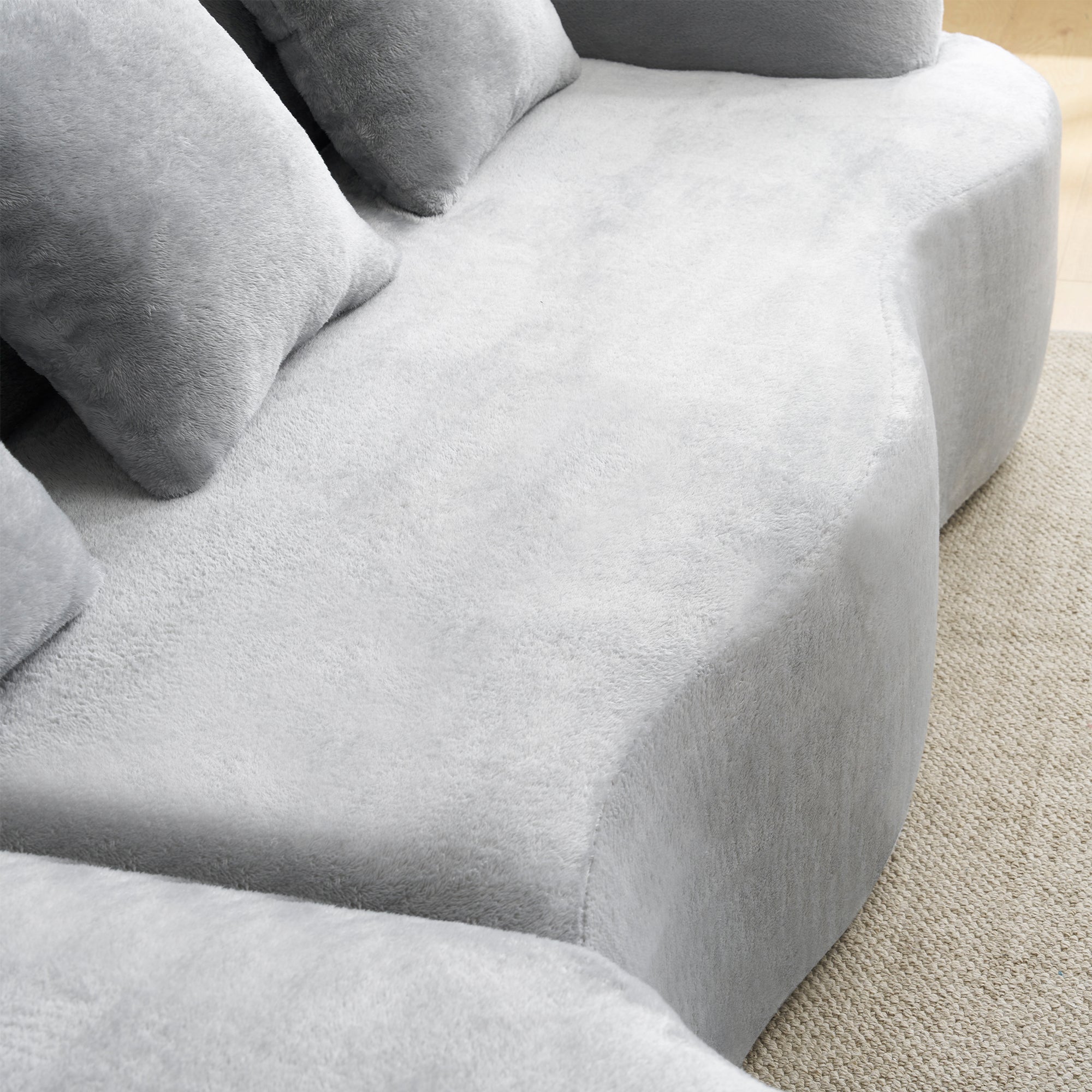 Full Compression L-Shape Sectional Sofa with Curved Chaise, Grey Modular Chenille Couch, High-Density for Apartment Living Room