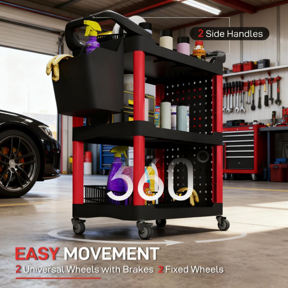 200 LBS Capacity Plastic Utility Cart with Side Shelf and Storage Bucket,Rolling Tool Cart