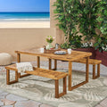 Outdoor Acacia Wood Dining Set, Sandblast Natural Finish