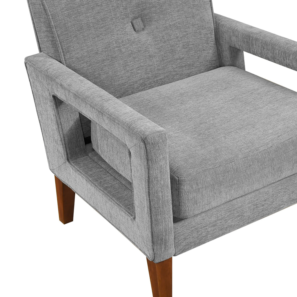 Modern Living Room Chair Gray Chenille Upholstery Pocket Coils Solid Wood Legs Furniture 1pc Armchair