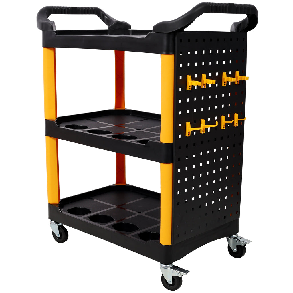 3 Tier Rolling Auto Detail Cart With Wheels,With Panel & Hook,for Detailers Garage, Workshop, Repair Shop, Storage Tool, Yellow&Black