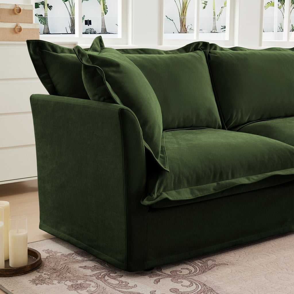 Slipcovered Sofa 2 Seater Sofa    With 2 Ottomans, 2 Seater Sleeper Sofa Bed Home Theater Oversized Sofa For Living Room,  Chenille, Green