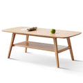 Natural Solid Wood Coffee Table with Storage Shelf, Easy Assembly, Oak Finish, 39.4 Inches