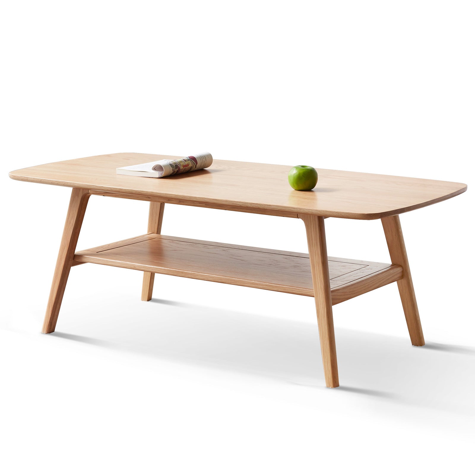 Natural Solid Wood Coffee Table with Storage Shelf, Easy Assembly, Oak Finish, 39.4 Inches