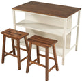 TOPMAX Rustic 3-piece Stationary Kitchen Island Set with Butcher Block and Seating, Walnut and Cream White