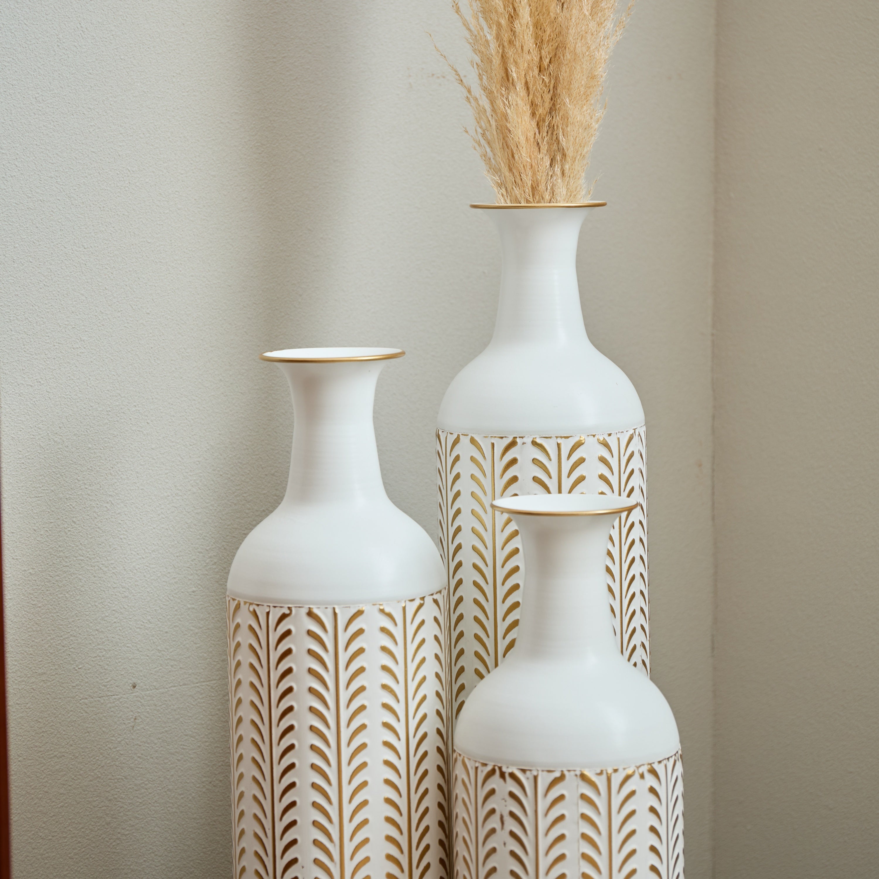 Floor Metal Vase Modern Style Decoration Home White Metal Vase 3-piece Set Gorgeous Home Decoration Large Glazed Metal Vase