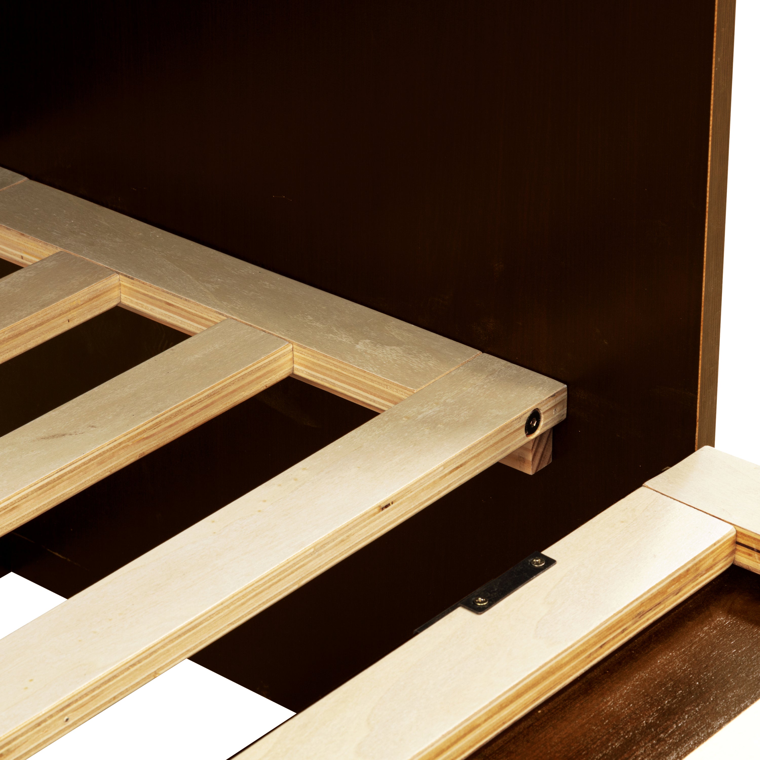 Queen Size Murphy Bed, Pine Wood Cabinet Bed with Rattan Decoration and Storage Drawer,Walnut