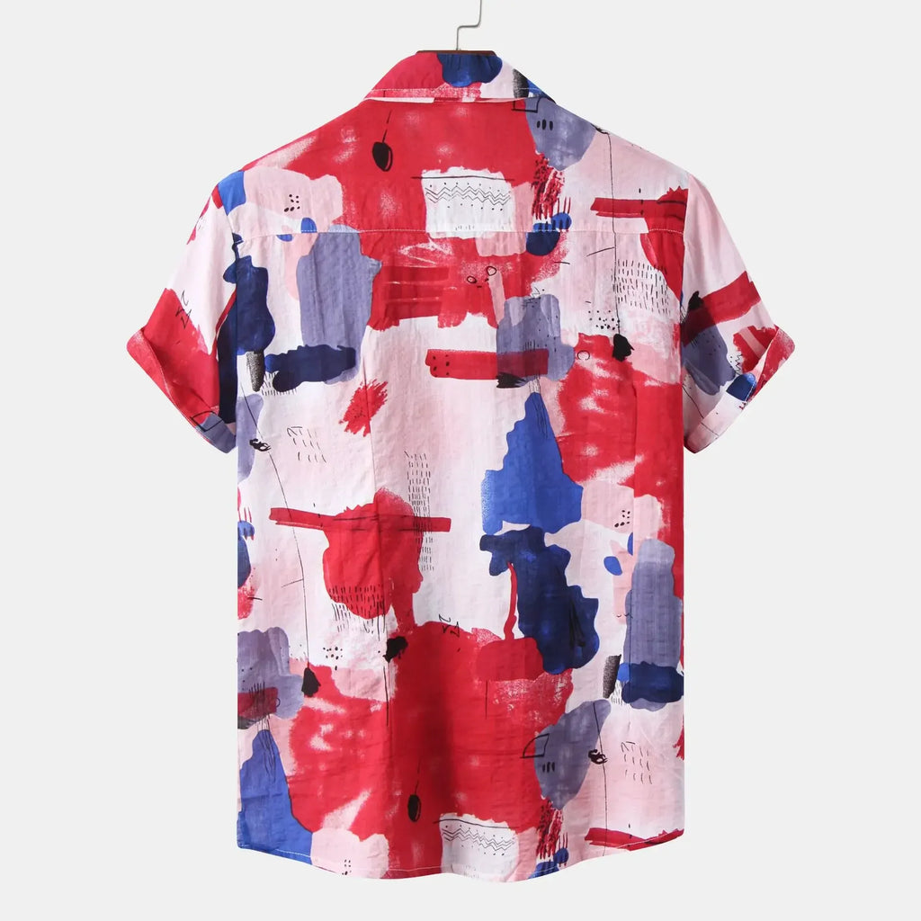 Abstract Print Short Sleeve Button-Up Shirt