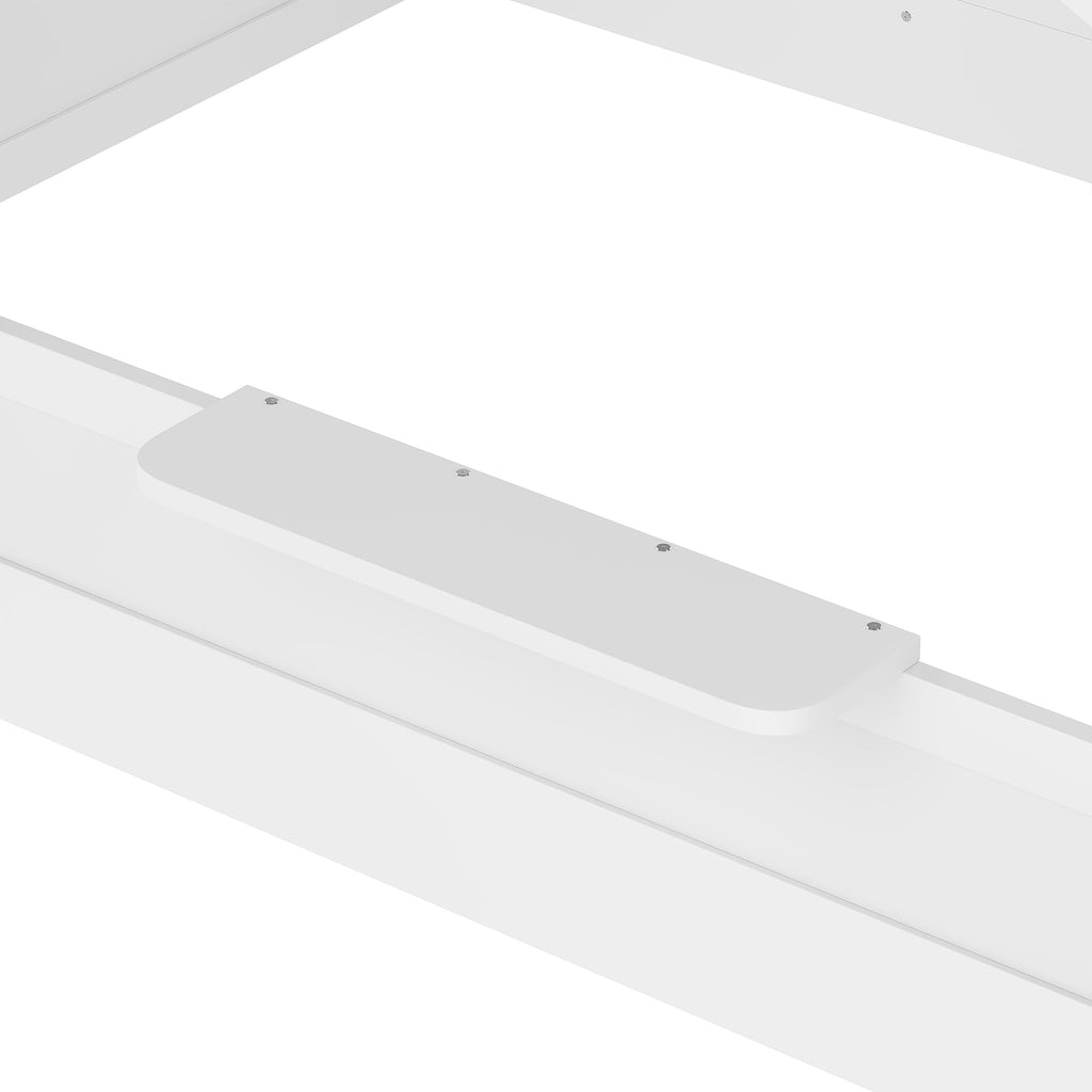 Queen Size Floor Bed with Guardrails and Roof, Kids House Floor Bed with a Small Built-in Tray and Free-installed Signboard, Childlike Design, White