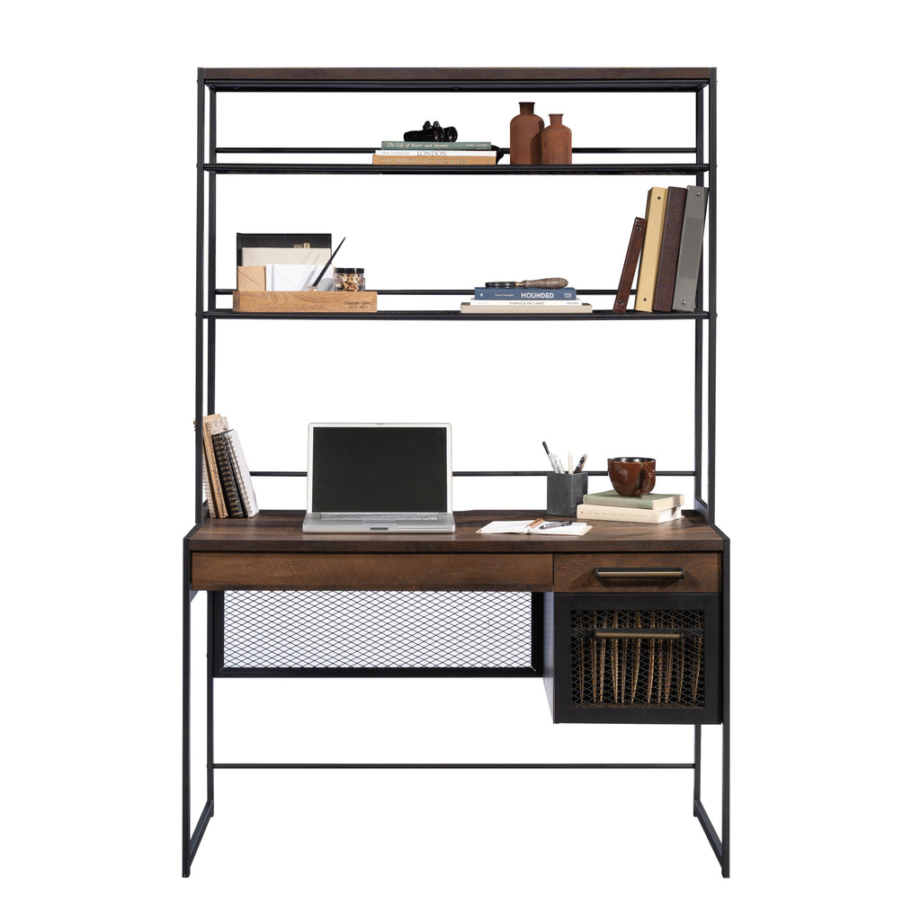 Desk With Hutch, Brown finish