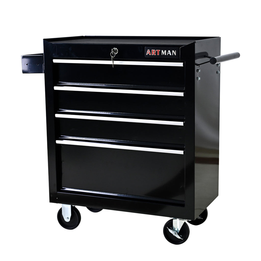 Rolling Tool Chest, 4-Drawer Tool Box with Wheels, Heavy Duty Industrial Service Cart Storage Organizer with Locking System, Rolling Tool Box Organizer Tool Case for Garage, Repair Shop - Black