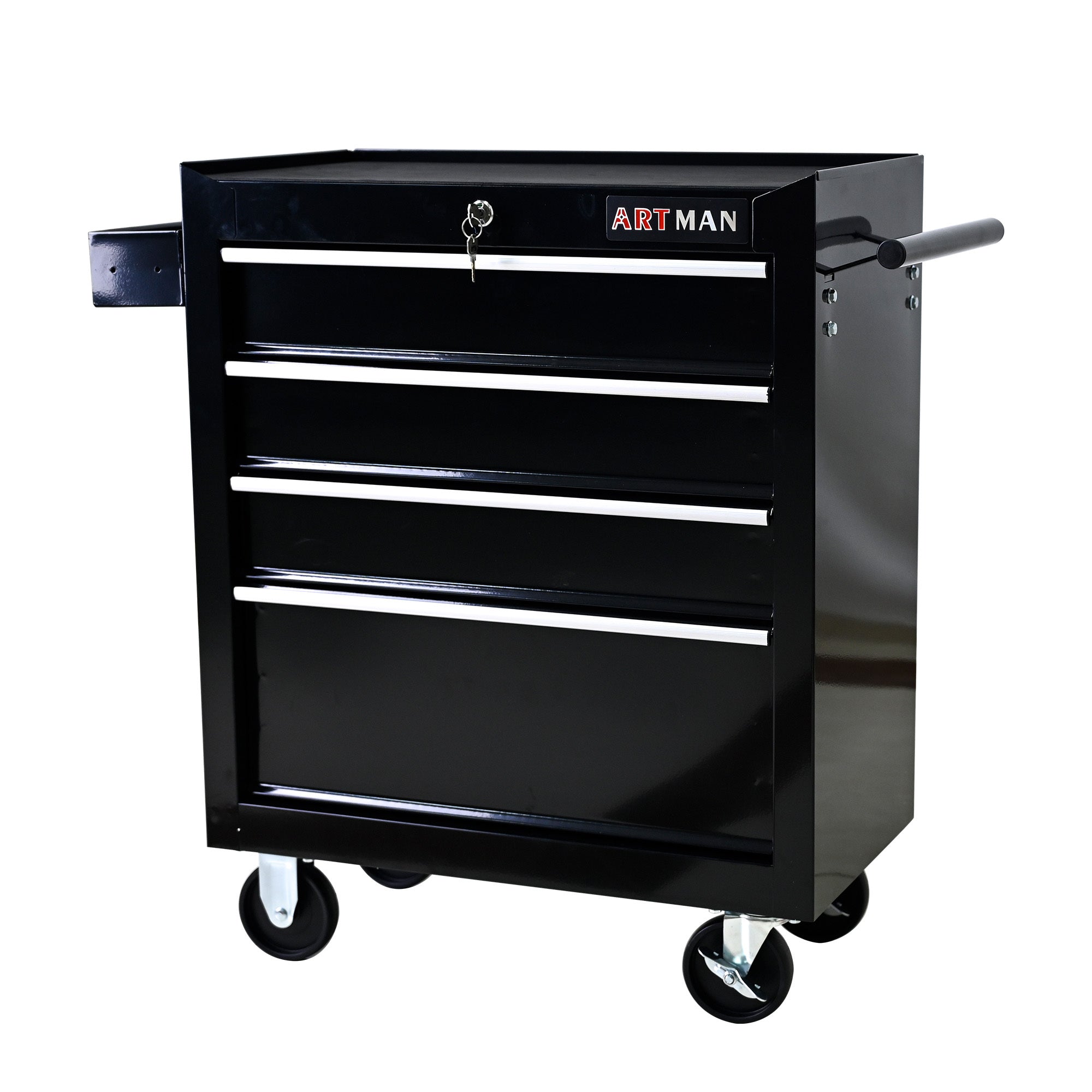 Rolling Tool Chest, 4-Drawer Tool Box with Wheels, Heavy Duty Industrial Service Cart Storage Organizer with Locking System, Rolling Tool Box Organizer Tool Case for Garage, Repair Shop - Black