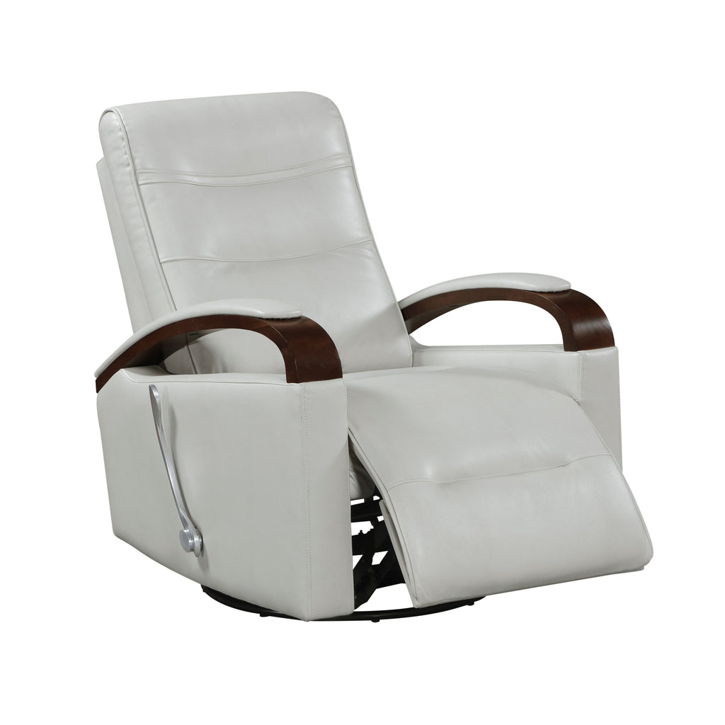1pc Swivel Gliding Recliner Faux Leather Upholstered Solid Rubberwood Arms Luxurious Living Room Furniture, Smoke Color