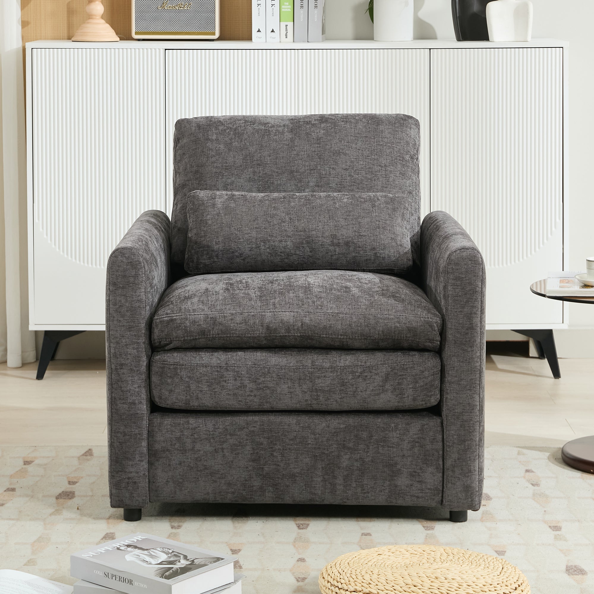 31.9' Cozy Upholstered Armchair Oversized Comfy Cloud Sofa Double Cushion Single Sofa Plush Cushion Armchair for Living Room, Grey