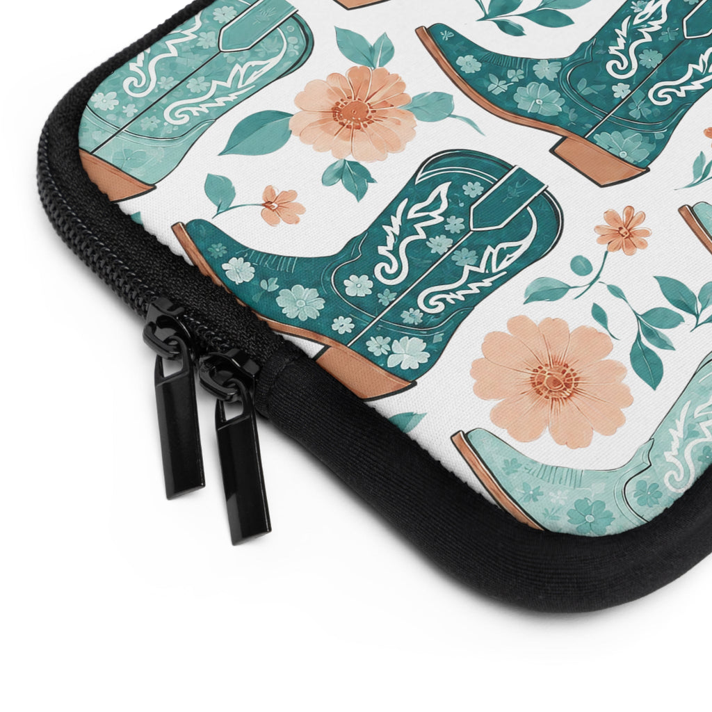 Coastal Cowboy Boot Laptop Sleeve | Teal Western Floral Tech Cover