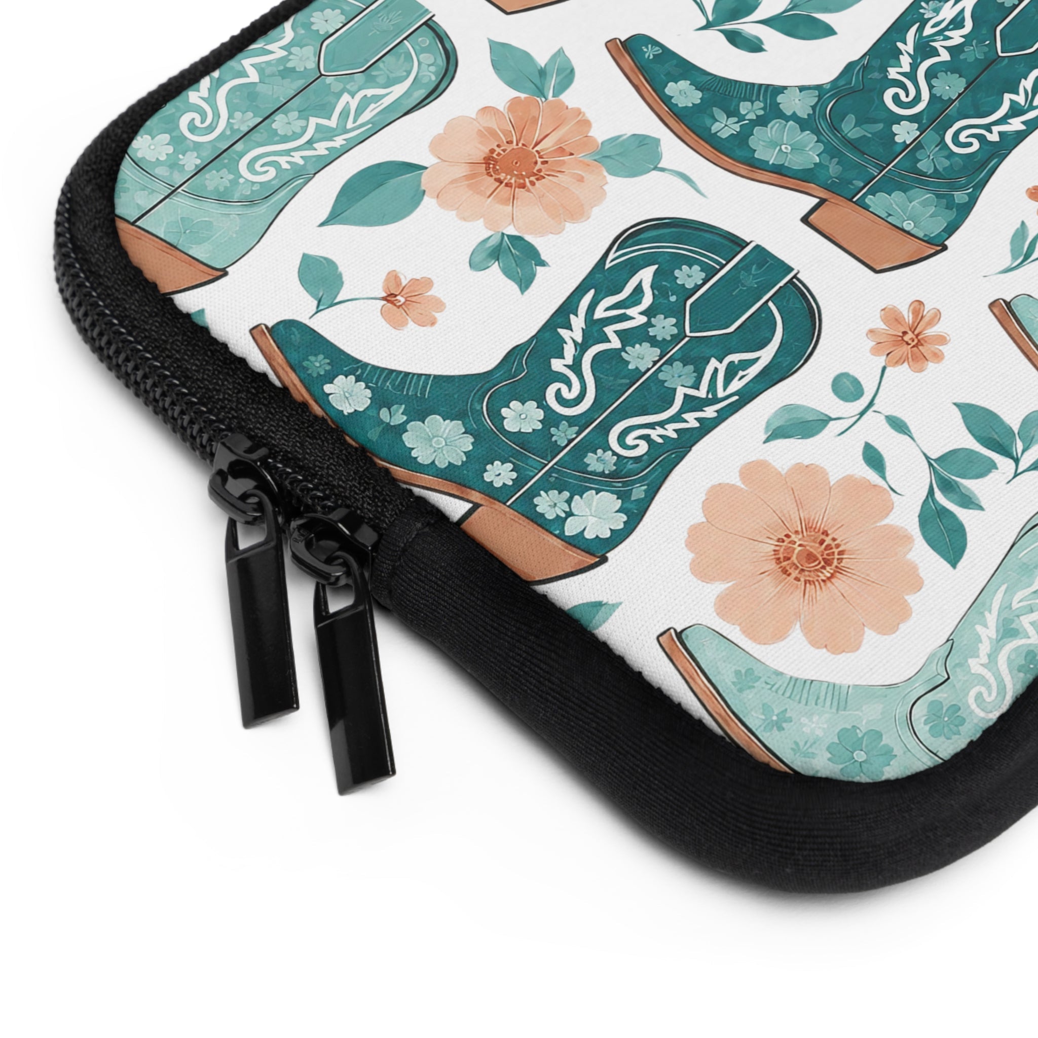 Coastal Cowboy Boot Laptop Sleeve | Teal Western Floral Tech Cover