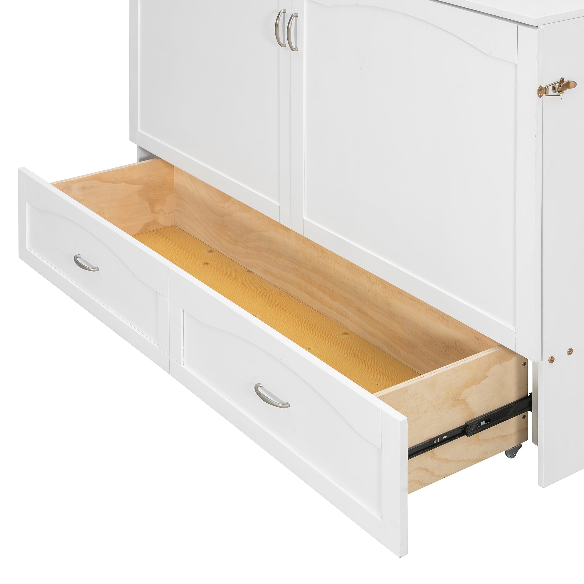 Queen Size Murphy Bed Wall Bed with drawer and a set of Sockets & USB Ports, Pulley Structure Design, White(OLD SKU: LP100671AAK)