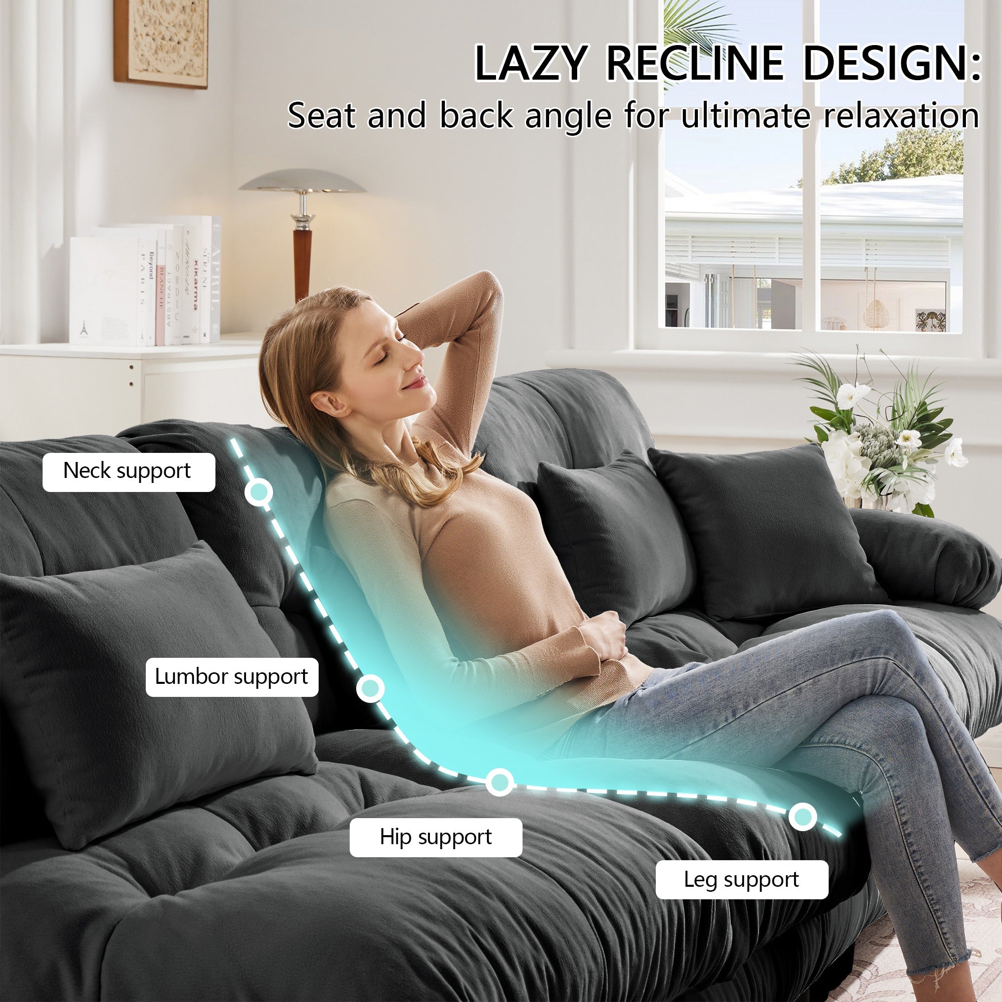 Free Combination Modular Sectional Sofa,U Shaped Couch for Living Room, 4-Seater Comfy Cloud Couch with 2 Ottomans, Chenille Gray