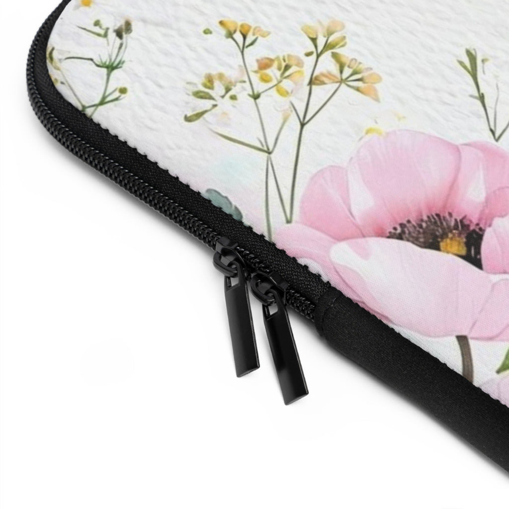 Pink Anemone Floral Laptop Sleeve | Watercolor Bee Tech Cover for Women