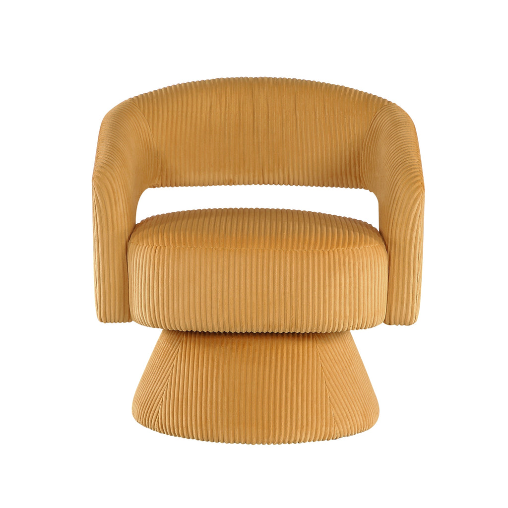 Modern Luxurious Swivel Accent Chair Yellow Soft Corduroy Upholstery Plush Seating Solid Wood Stylish Home Furniture 1pc
