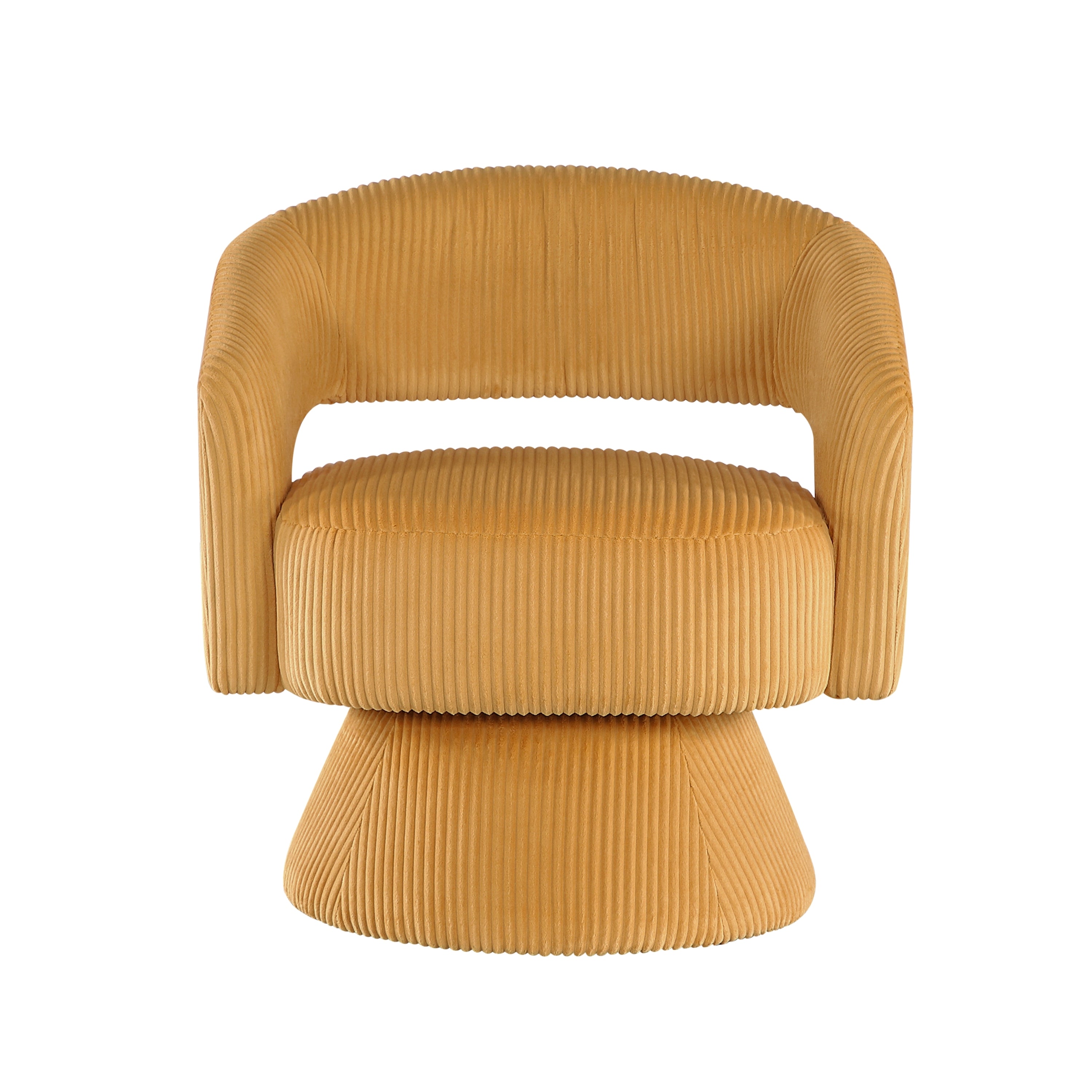 Modern Luxurious Swivel Accent Chair Yellow Soft Corduroy Upholstery Plush Seating Solid Wood Stylish Home Furniture 1pc