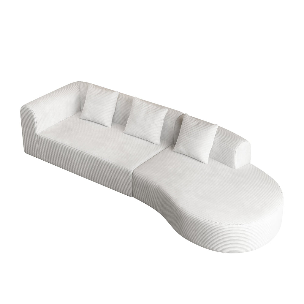 123*37 inch extra large deep modular sofa, cloud sofa 4-person sofa, can sit or lie down, living room corduroy modular sofa, no assembly required, white