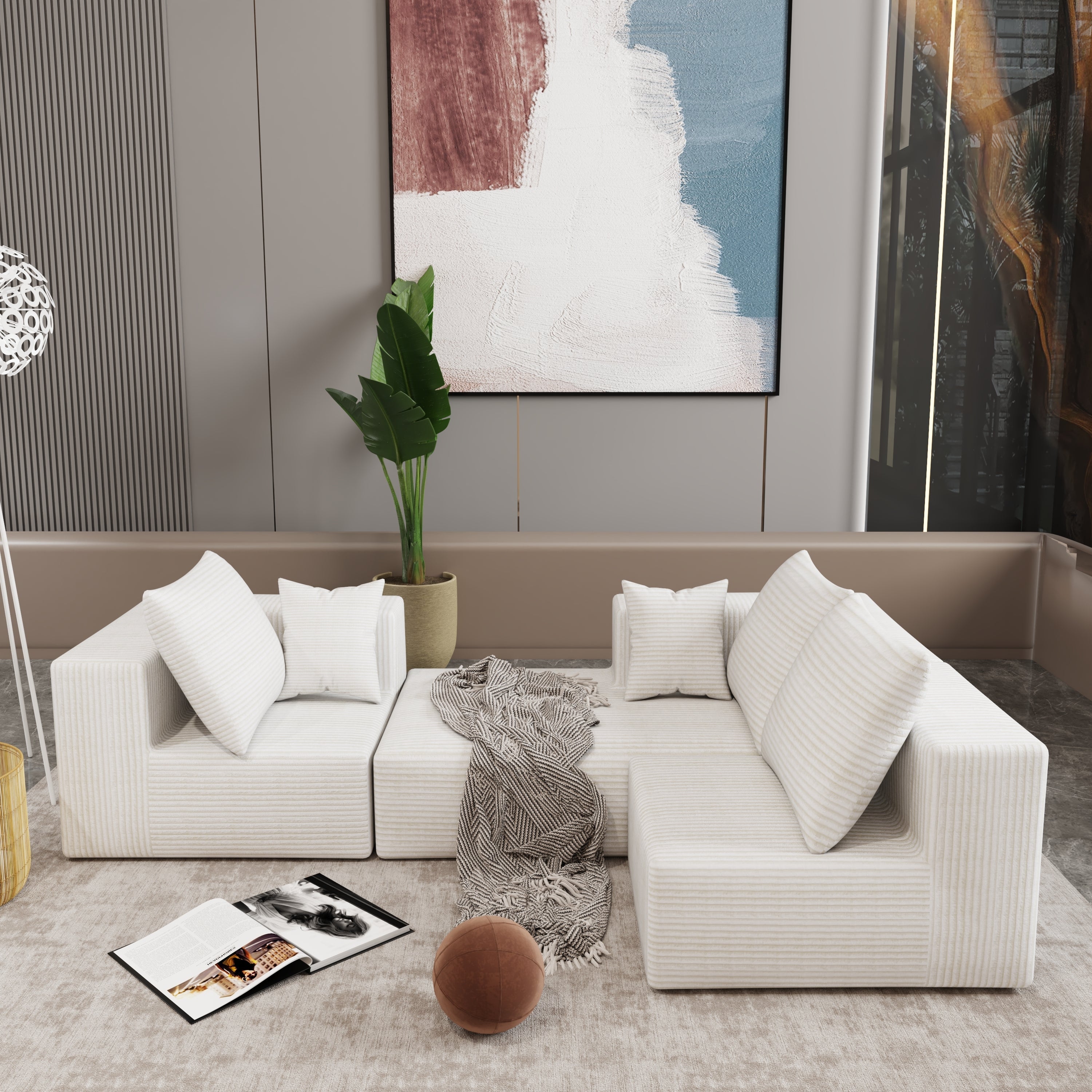 Corner combination sofa, sectional sofa ,couch sofa,sofa bed, made of high-density sponge and soft plush fabric, with multiple combinations available(beige)