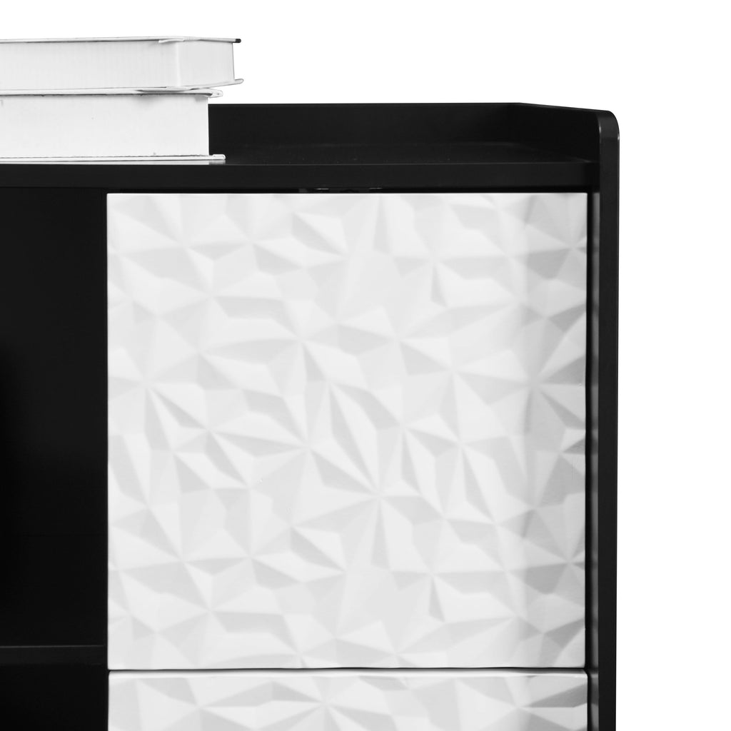 Sideboard Buffet Cabinet, Black Storage Cabinet with Red Doors , 2 Drawers with unique panel styling and 2 Open Storage Compartment, Modern Coffee Bar Cabinet Accent Cabinet for Kitchen, Dining Room,