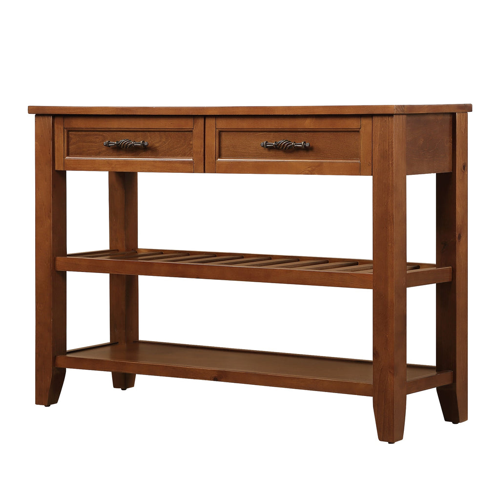 Console Sofa Table with 2 Storage Drawers and 2 Tiers Shelves, Mid-Century Style 42'' Solid Wood Buffet Sideboard for Living Room Furniture Kitchen Dining Room Entryway Hallway, Brown