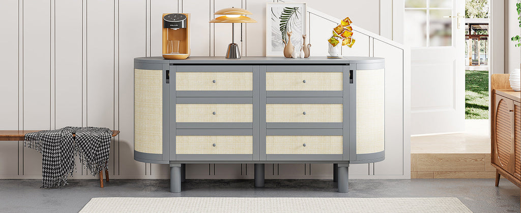 Full Murphy Bed with Hidden Storage & Modern Woven Design,Gray