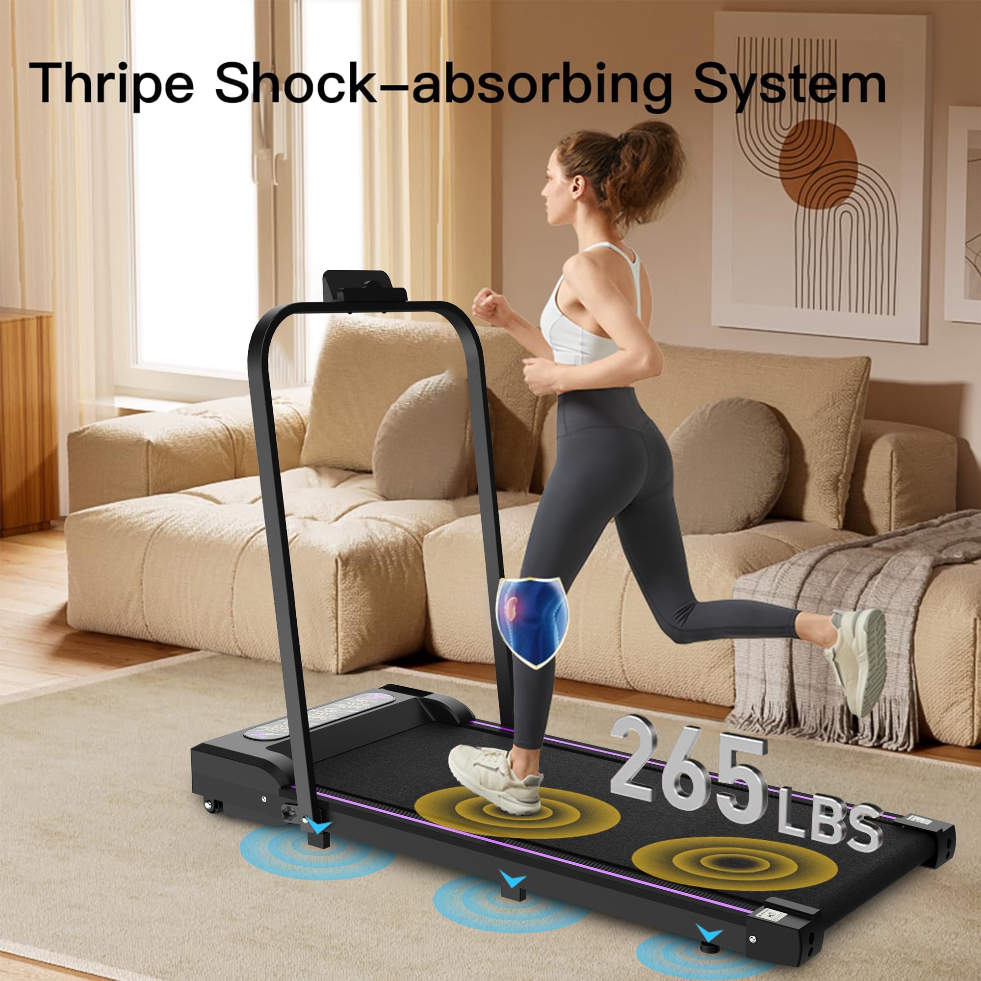 Under Desk Treadmill, Walking Pad, 2 in 1 Portable Treadmill with Handle Remote Control LED Display, Walking Jogging Machine for Home Office Use Black