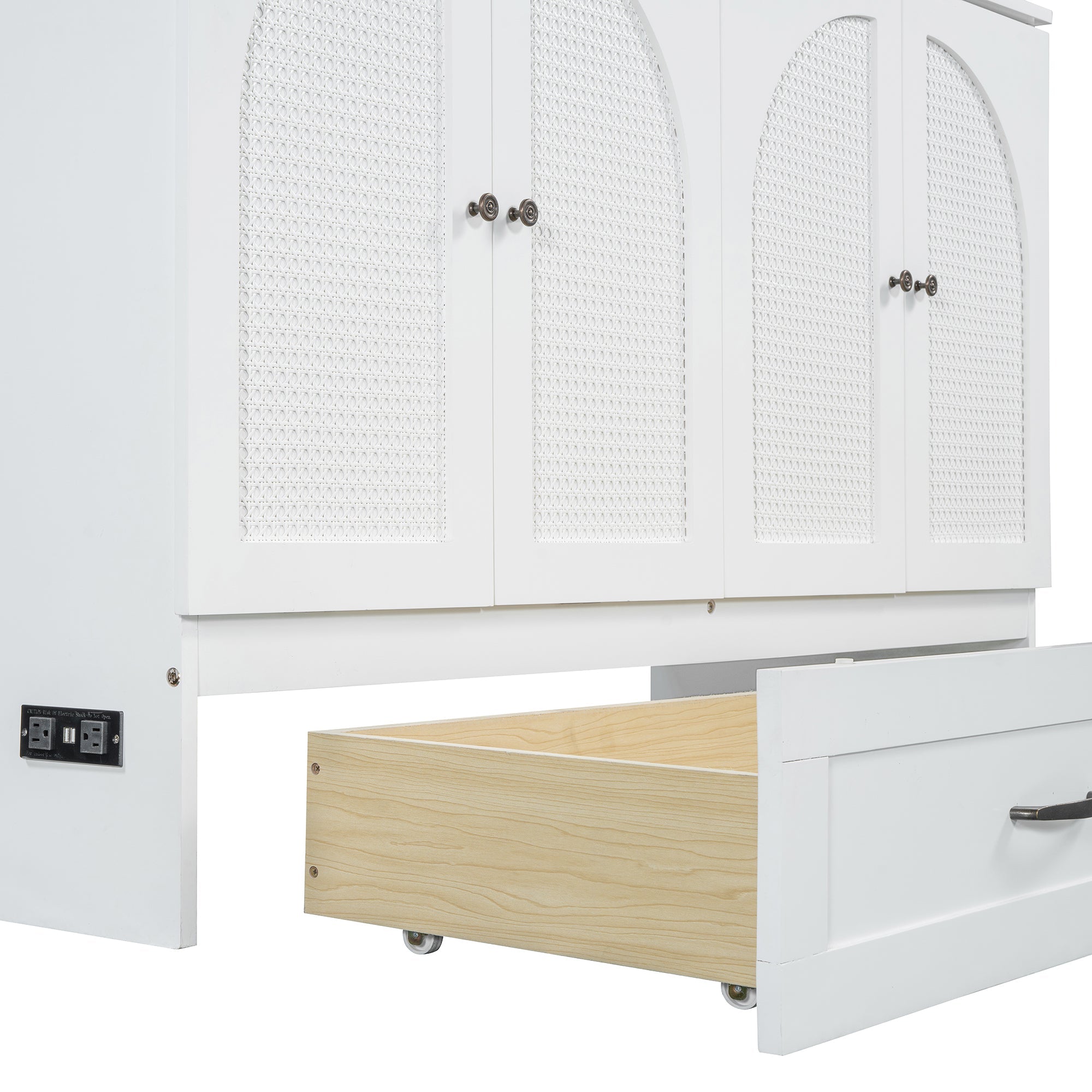 Queen Size Murphy Bed with Large Drawers, White