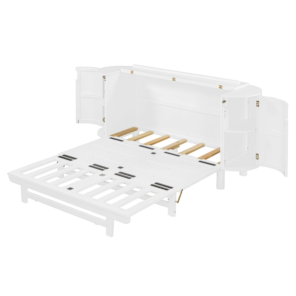 Queen Murphy Bed with Hidden Storage & Modern Woven Design,White