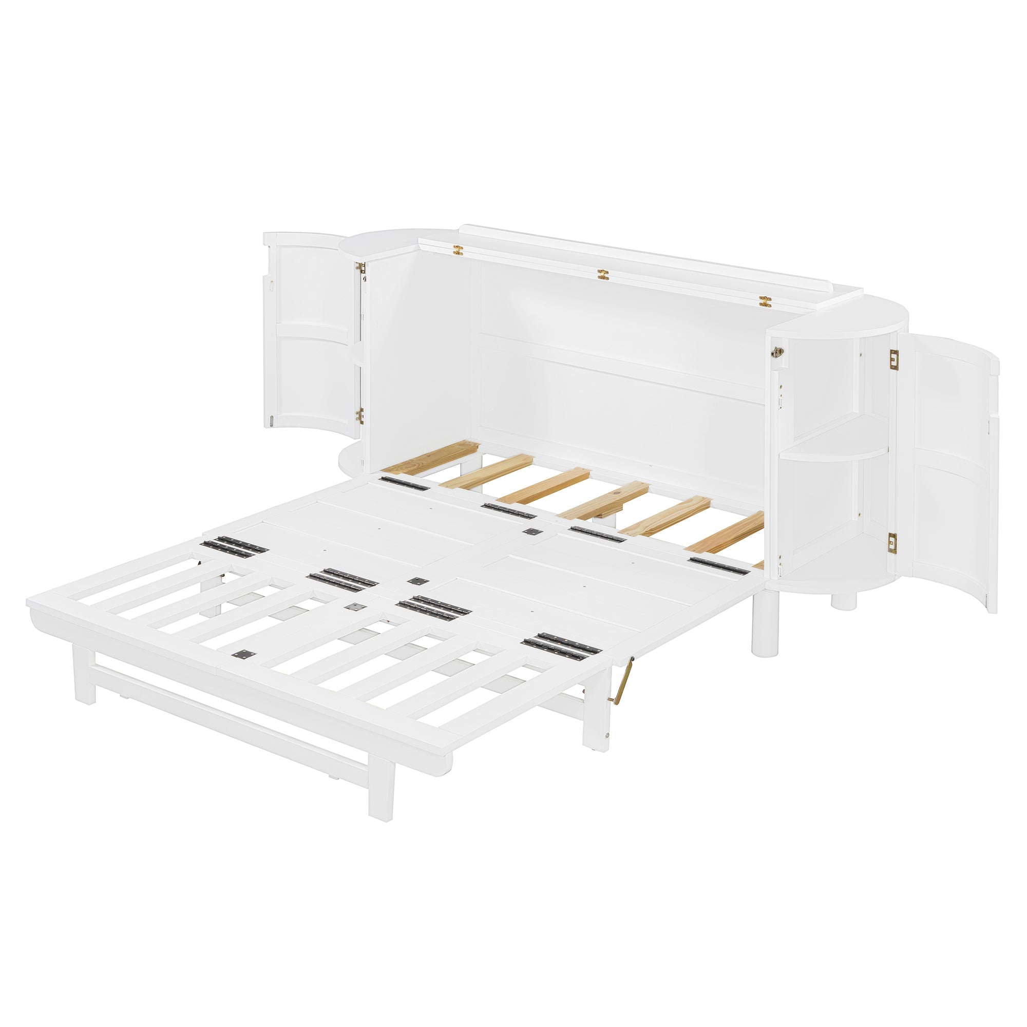 Queen Murphy Bed with Hidden Storage & Modern Woven Design,White