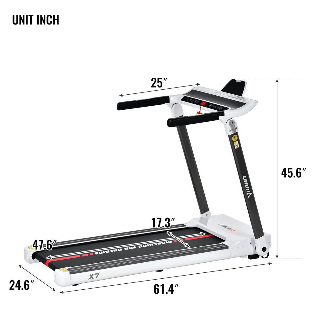 FITIME Portable Compact Treadmill with Electric Motorized 3.5HP, Bluetooth Speaker, White Metal, Medium Size