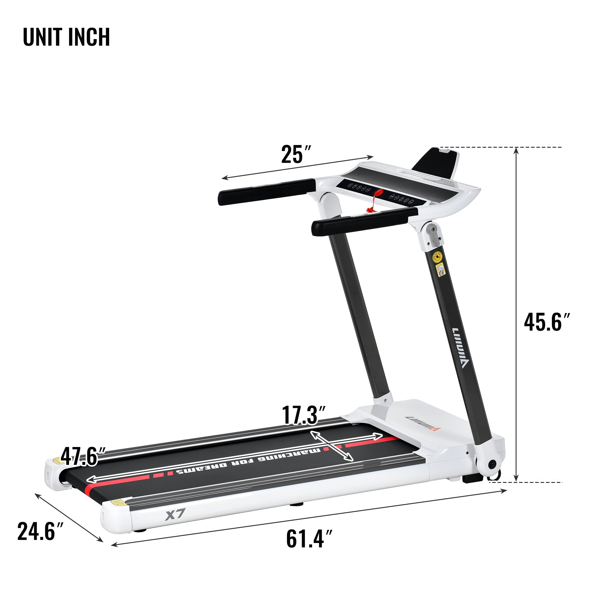FITIME Portable Compact Treadmill with Electric Motorized 3.5HP, Bluetooth Speaker, White Metal, Medium Size