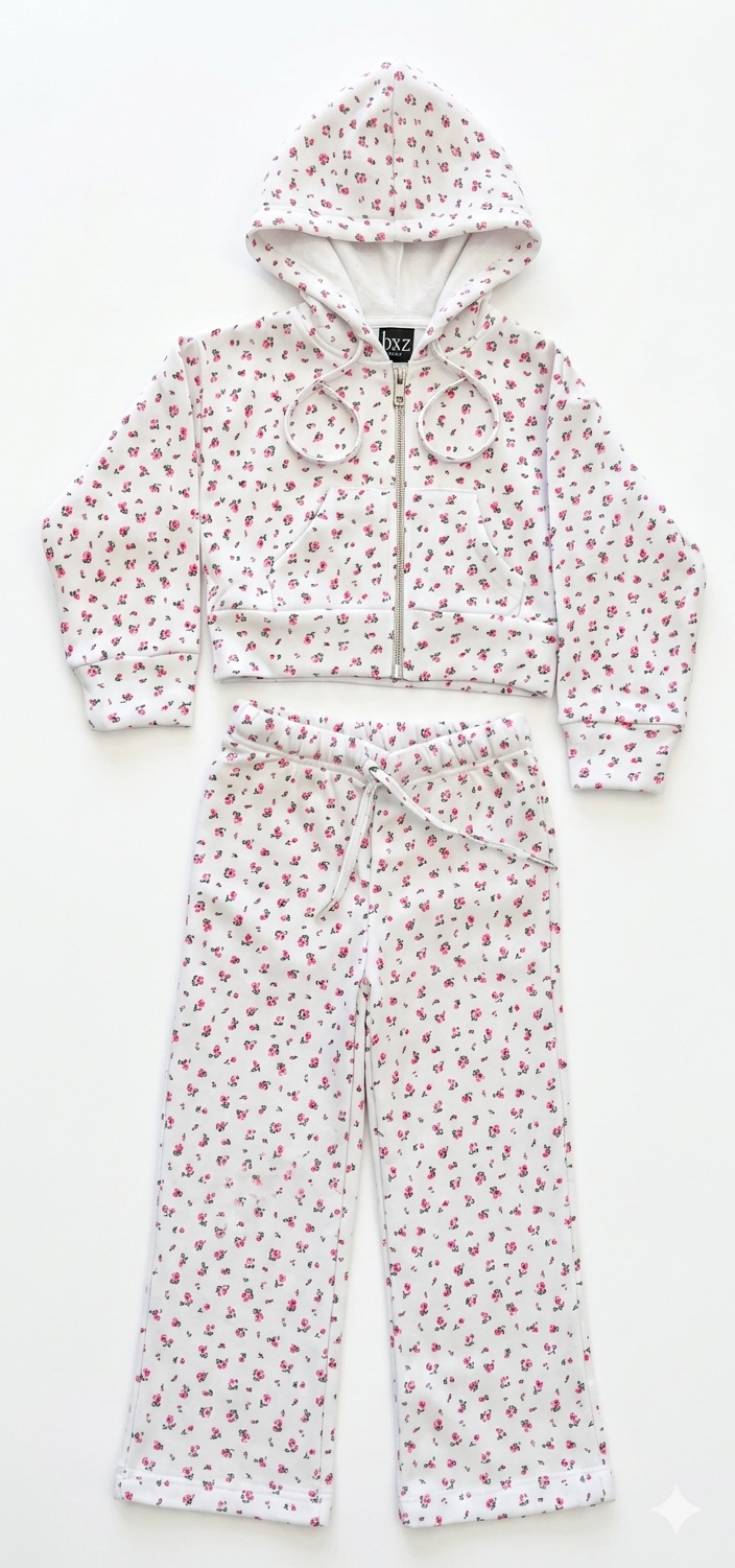 FBZ - Floral Zip Up Hoodie & Pants Set
