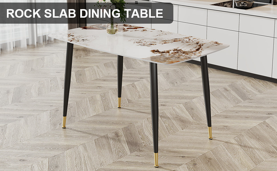 Modern minimalist dining table. A patterned SINTERED STONE tabletop with black metal legs. Suitable for kitchen and living room 50'*30'*30' F-001.W1151S00398