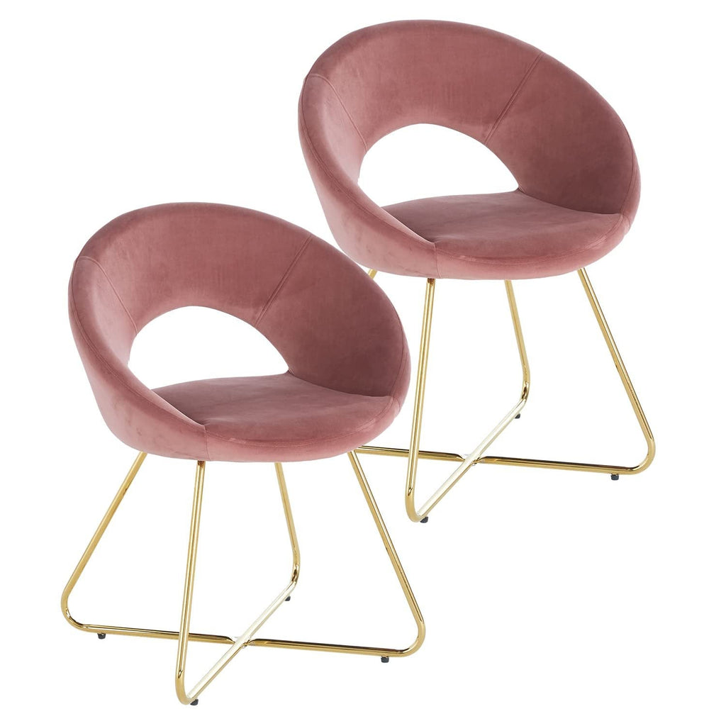 Modern Accent Velvet Chairs Set of 2 Dining Chairs Single Sofa Comfy Upholstered Arm Chair Living Room Furniture Mid-Century Leisure Lounge Chairs with Golden Metal Frame Legs