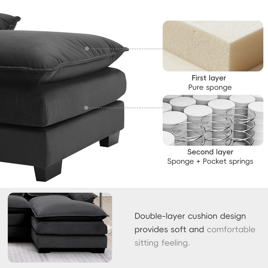 109.8*55.9' Modern U-shaped Sectional Sofa with Waist Pillows,6-seat Upholstered Symmetrical Sofa Furniture,Sleeper Sofa Couch with Chaise Lounge for Living Room,Apartment,5 Color