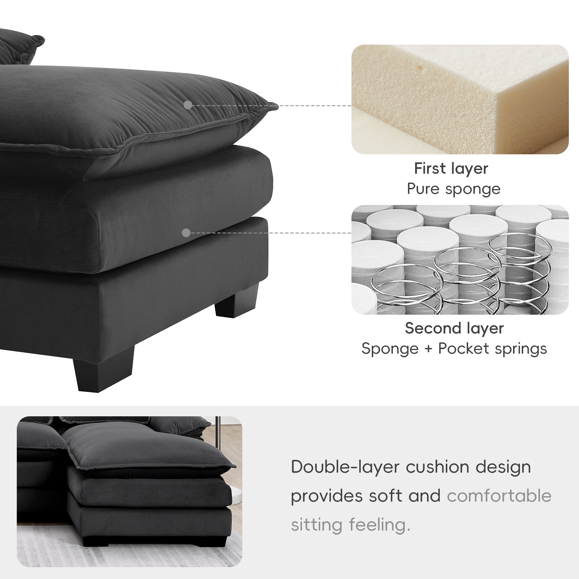 109.8*55.9' Modern U-shaped Sectional Sofa with Waist Pillows,6-seat Upholstered Symmetrical Sofa Furniture,Sleeper Sofa Couch with Chaise Lounge for Living Room,Apartment,5 Color