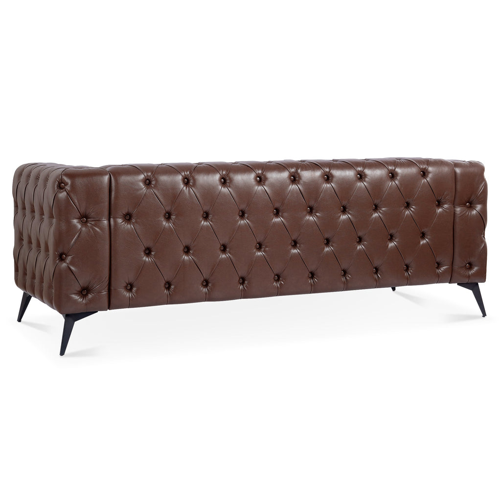 Traditional Square Arm 3-Seater Sofa with Removable Cushion, Dark Brown PU, 84.06 Inch