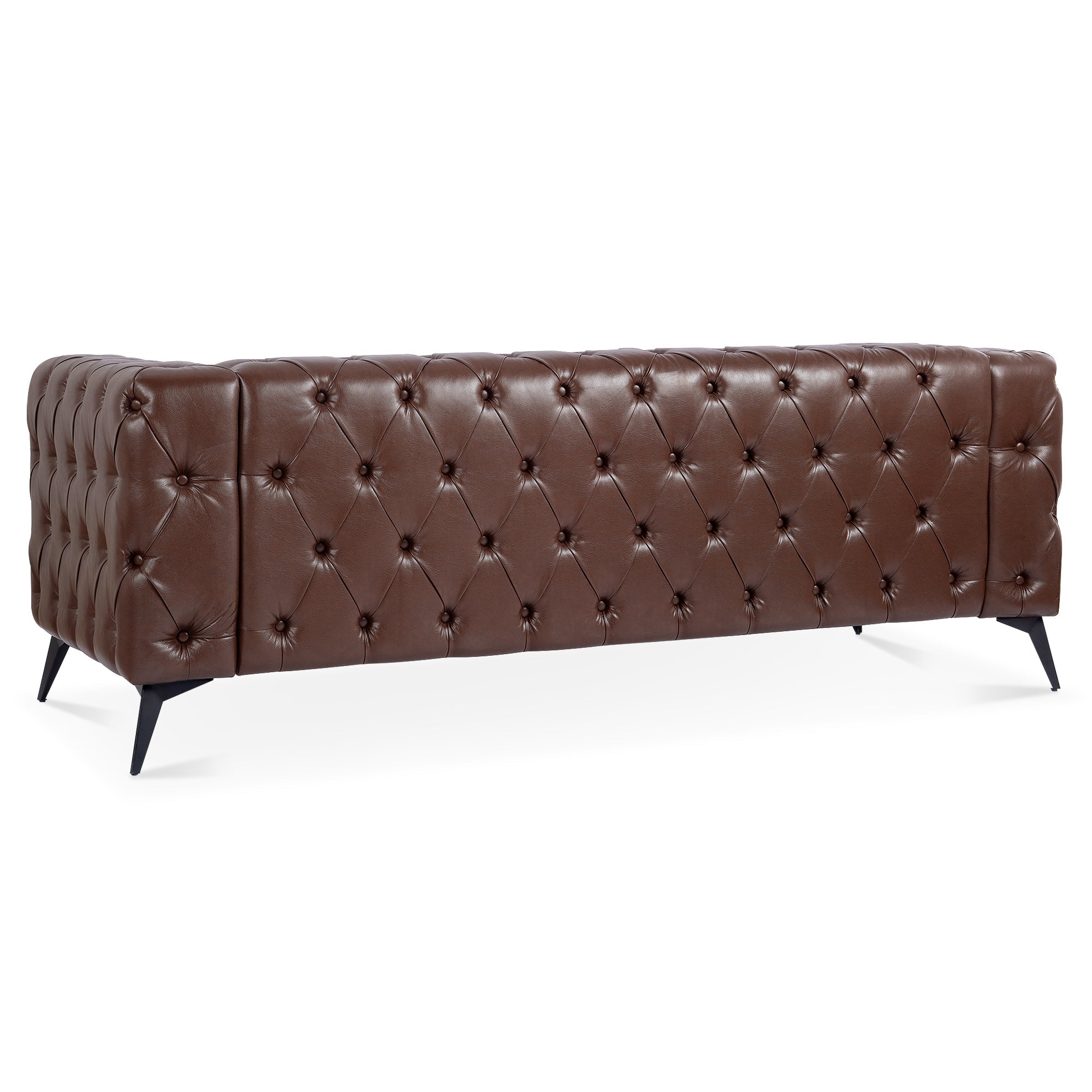 Traditional Square Arm 3-Seater Sofa with Removable Cushion, Dark Brown PU, 84.06 Inch