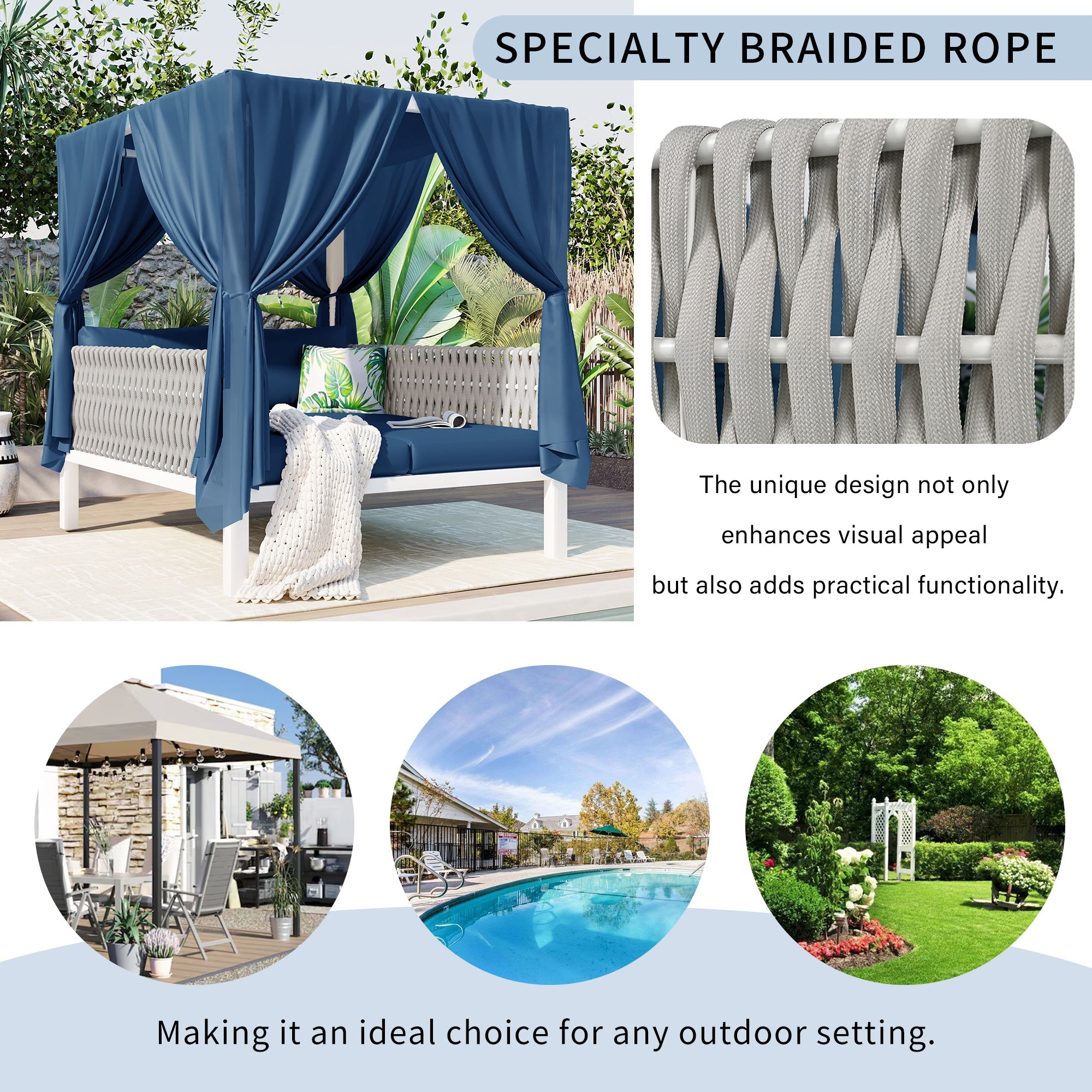 U_Style  Outdoor Patio Sunbed with Curtains, High Comfort, Suitable for Multiple Scenarios